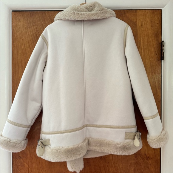 Zara Cream Faux Fur Moto Jacket - Picture 6 of 14